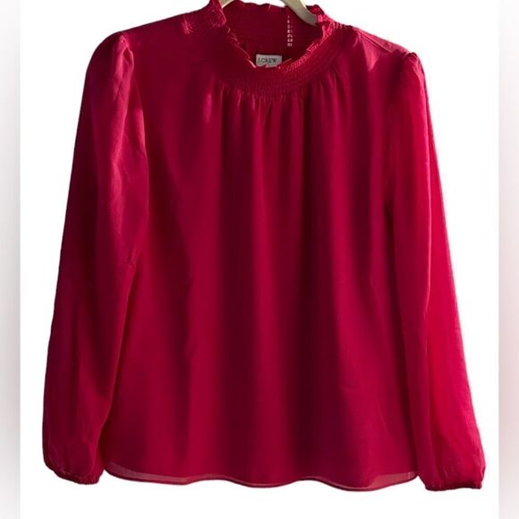 J. Crew Tops - J. Crew Pink Long Sleeve Smocked Neck Lined Top Size XS